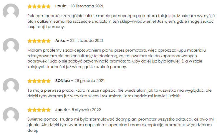 Opinie o przykładowych planach prac dyplomowych Opinie o przykładowych planach prac dyplomowych