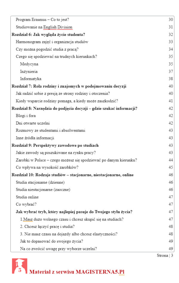 jakie studia wybrać spis treści ebooka